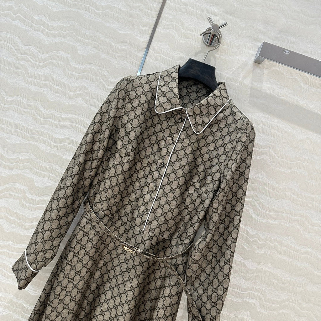 Gucci 25 Monogram Dress Gray Silk