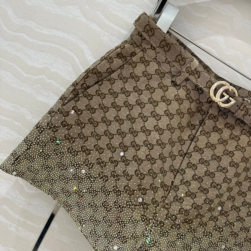 Gucci GG Letter Jacquard Woven Shorts Light Brown Polyester Fiber