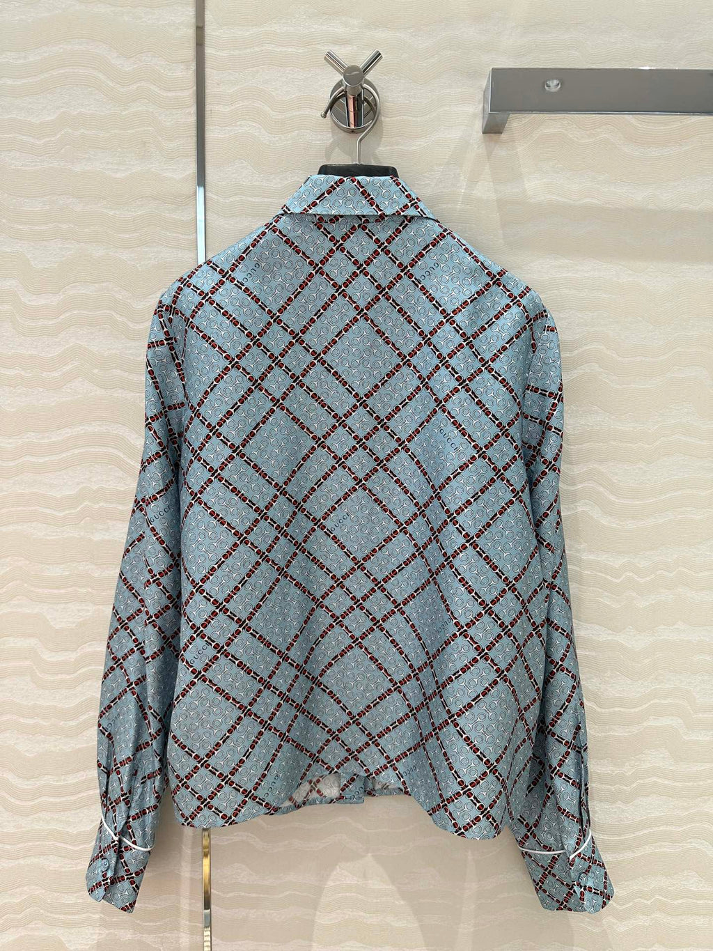 Gucci 25 Monogram Shirt Blue Red Silk