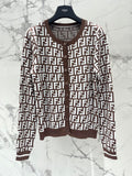 Fendi Double f Letter Knitted Cardigan Brown Wool