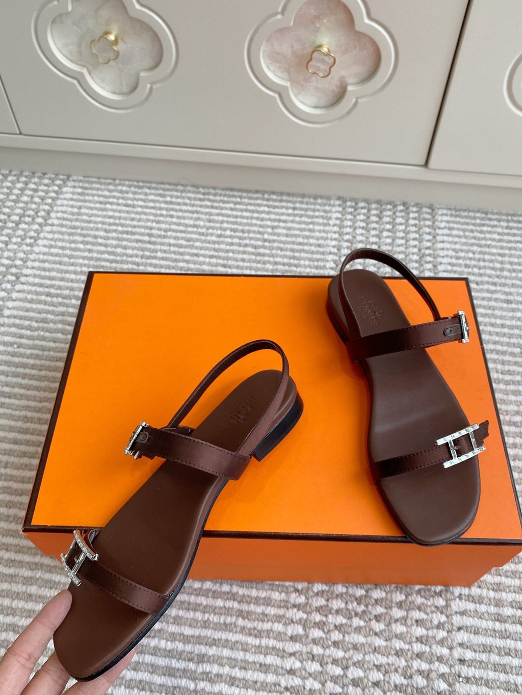 HM Cristal Sandals Brown Calfskin 291445