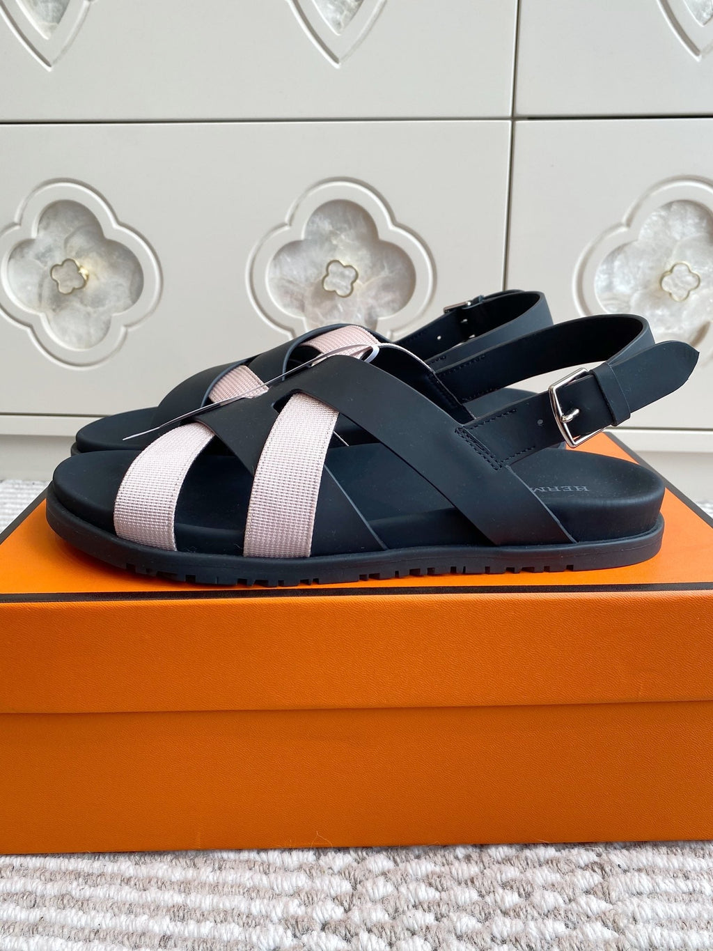 HM Heracles Sandals Black Pink Calfskin 291449
