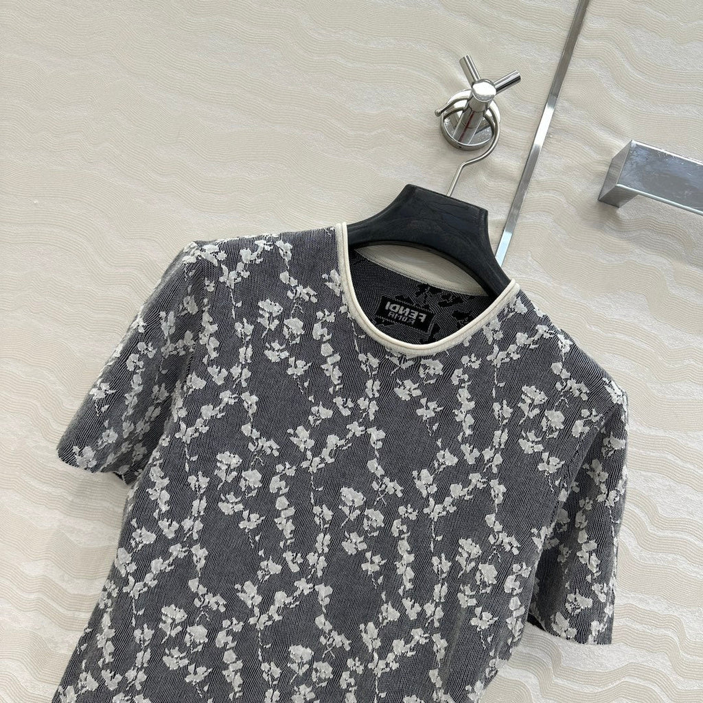 Fendi Knitted Top Dark Gray Cotton Viscose