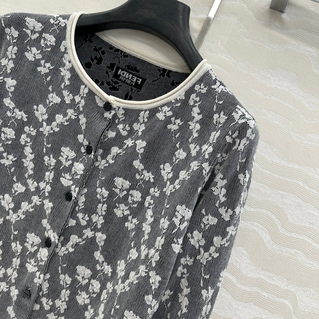 Fendi Knitted Cardigan Dark Gray Cotton Viscose