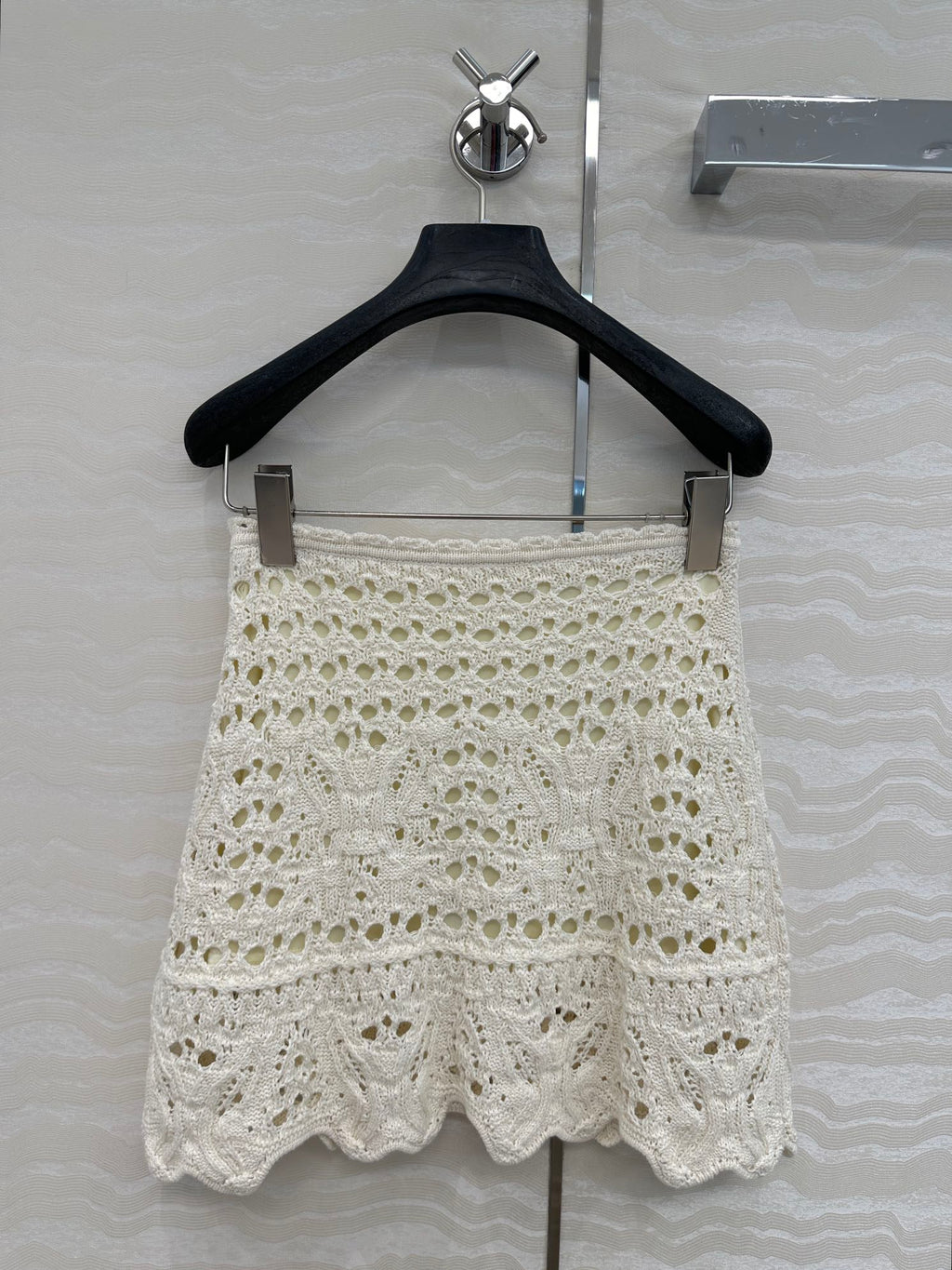 CD Hollow Short Skirt  White Cotton Washi
