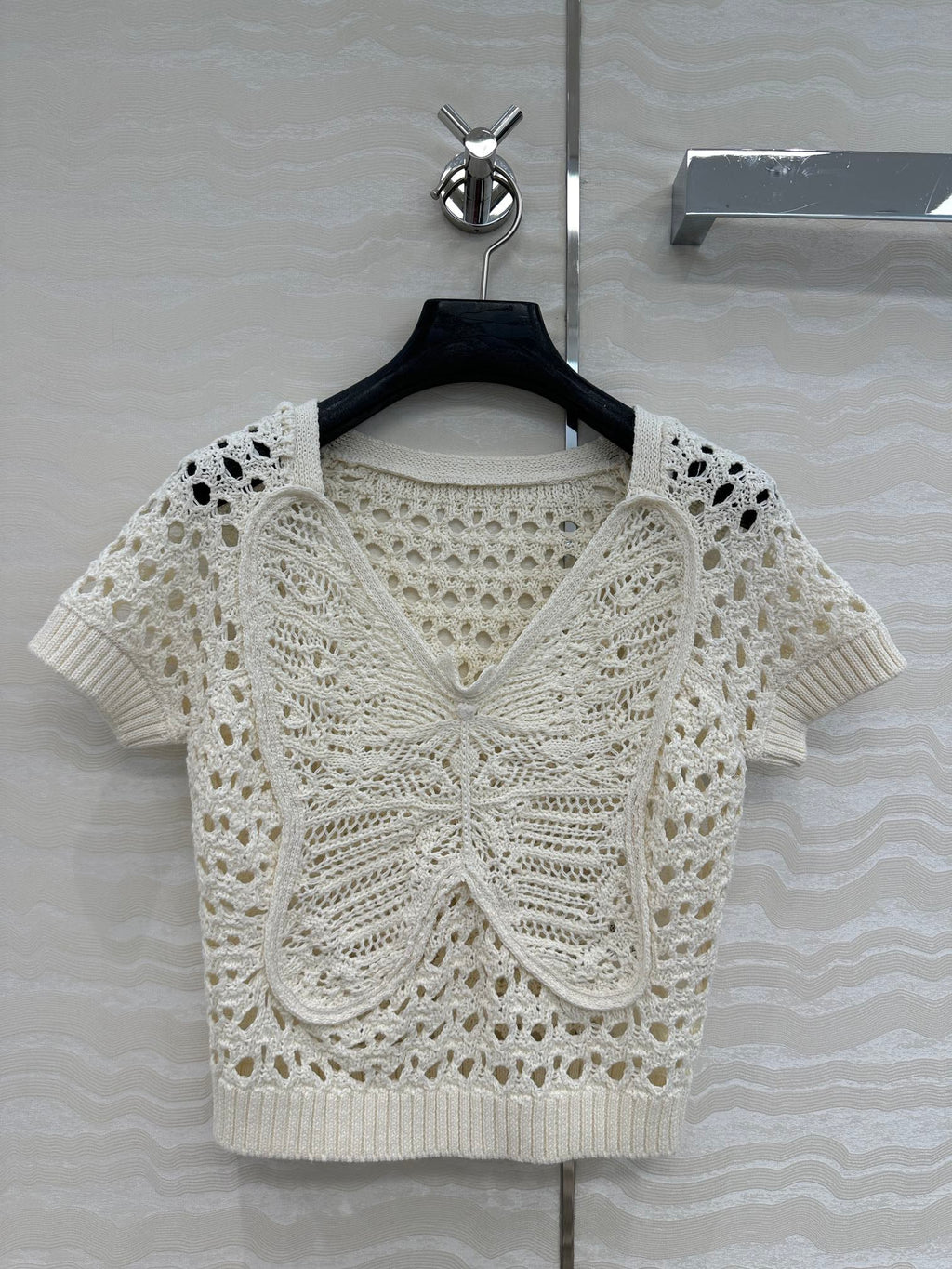 CD Butterfly Hollow Top  White Cotton Washi