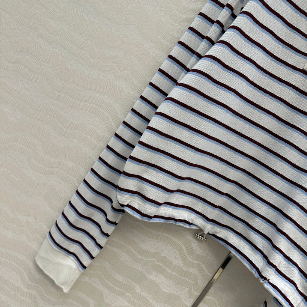 Prada 2025 Striped Long Sleeve Polo Shirt Cotton