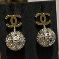 Chanel Gold Double C Silver Hollow Star Round Earrings