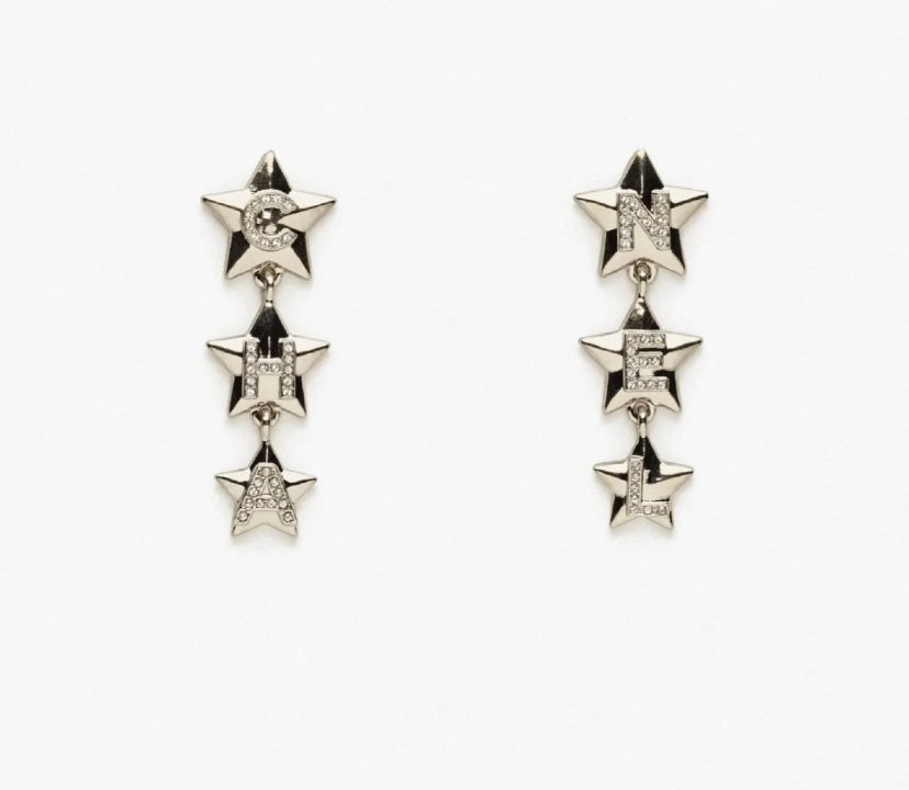 CC Light Gold Double C 3 Star Earrings