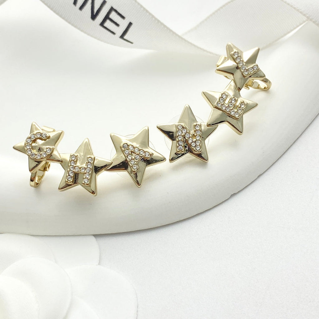 CC  Full Diamond Light Gold 3 Star Stud Earrings