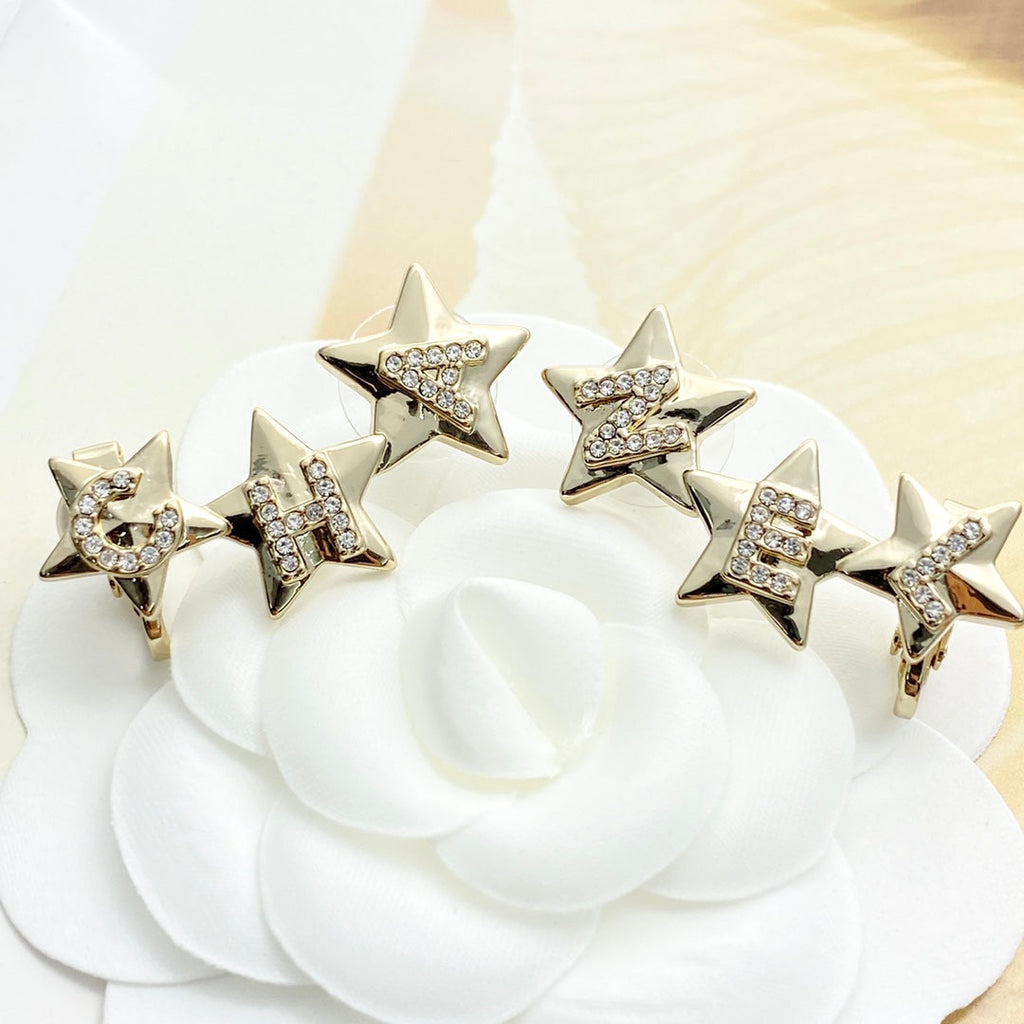 CC  Full Diamond Light Gold 3 Star Stud Earrings