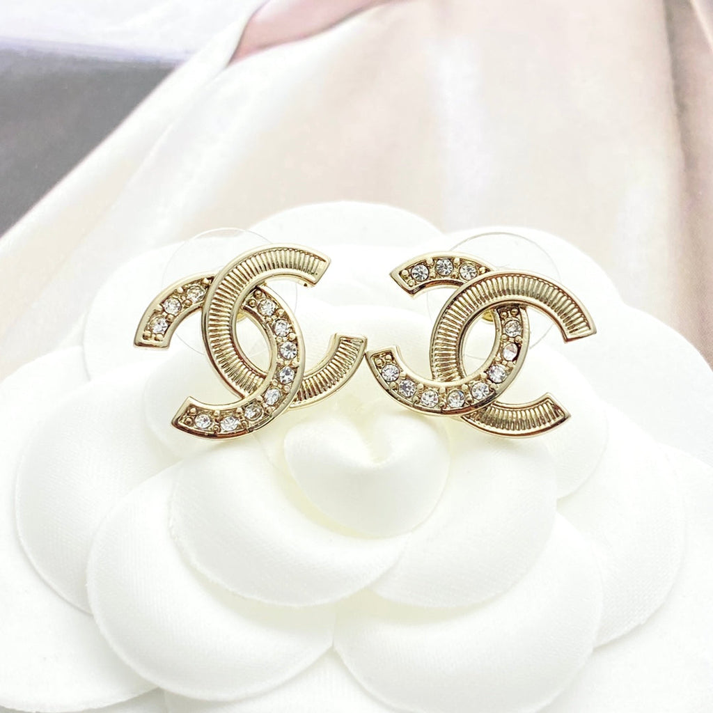 CC Semi-Diamond Double C Light Gold Earrings