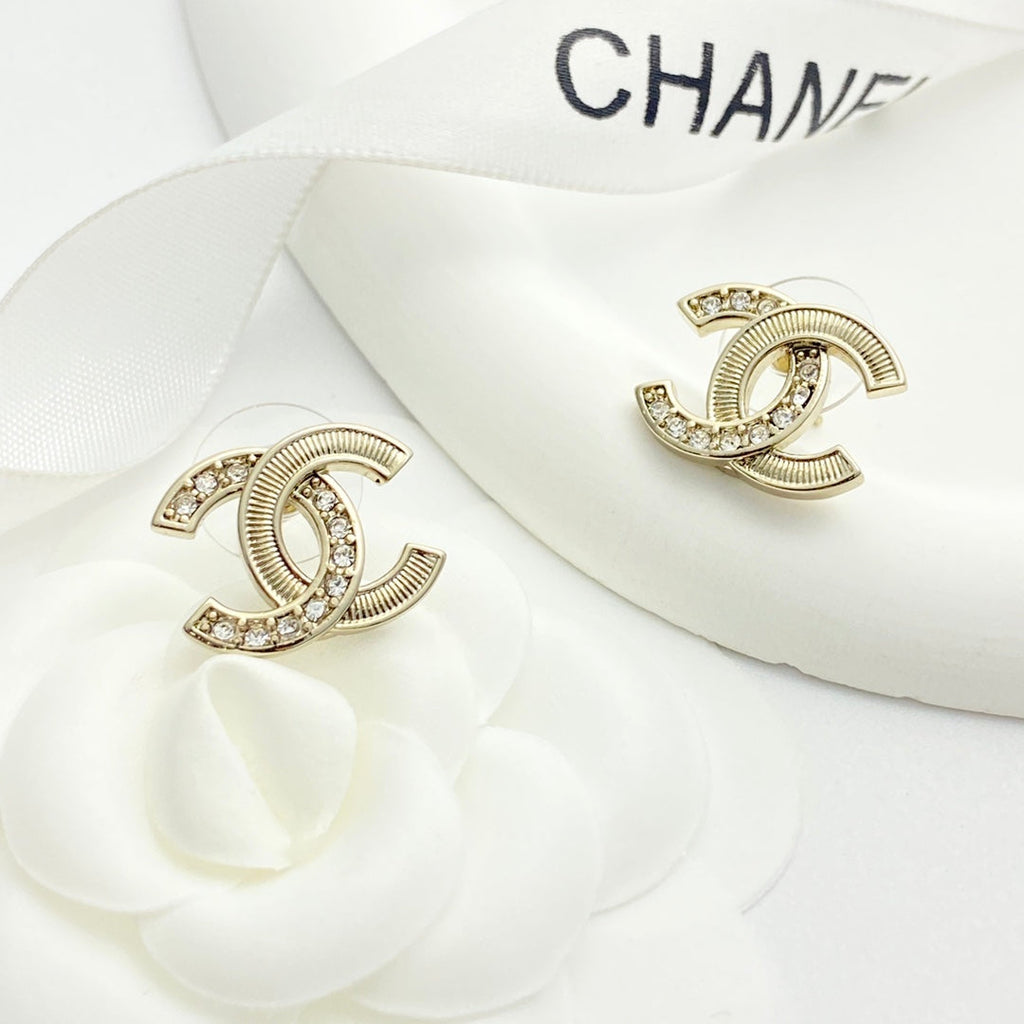 CC Semi-Diamond Double C Light Gold Earrings