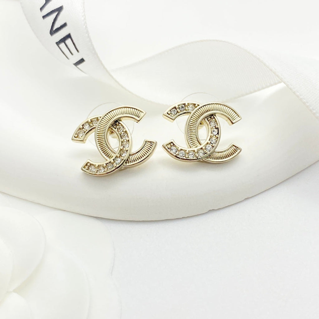 CC Semi-Diamond Double C Light Gold Earrings