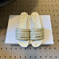 DIOR 26S DWAY SLIDE COTTON EMBROIDERED IN WHITE AND GOLD FLORAL MOTIF