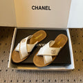 CC 26s Flat Sandals White Brown Cowhide 627195