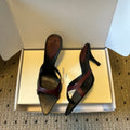 YSL 26ss High Heeled Mules 75 Black Burgundy Cowhide 651764