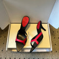 YSL 26ss High Heeled Mules 75 Black Dark Pink Cowhide 651768