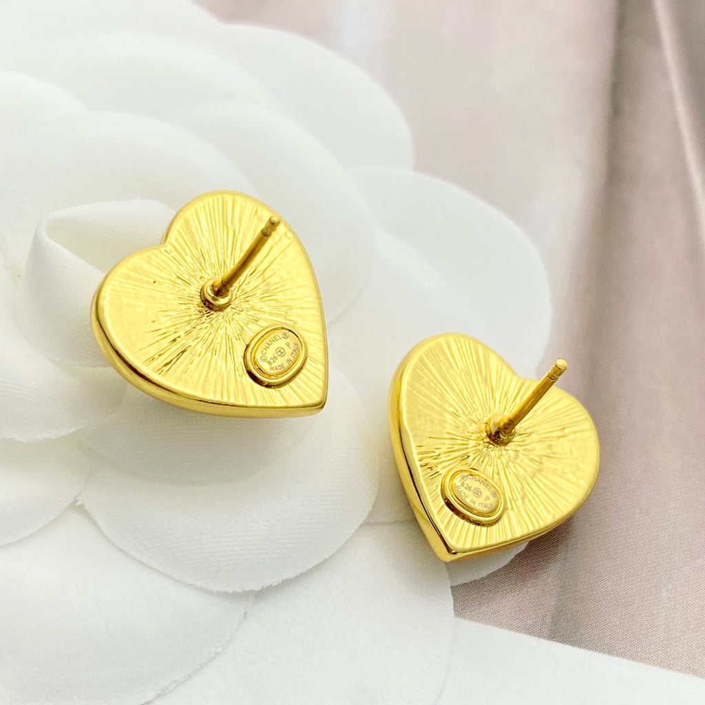 CC Black Enamel Gold Double C Heart Earrings