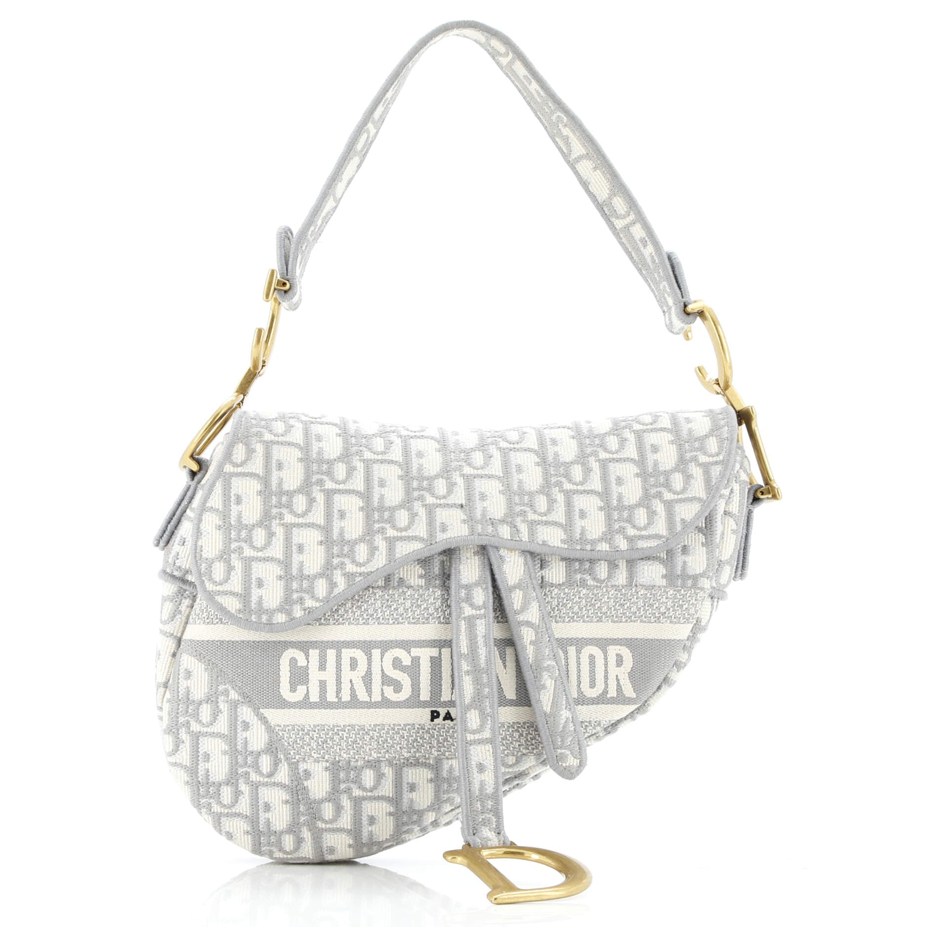 Saddle Handbag Logo Embroidered Oblique Canvas Medium