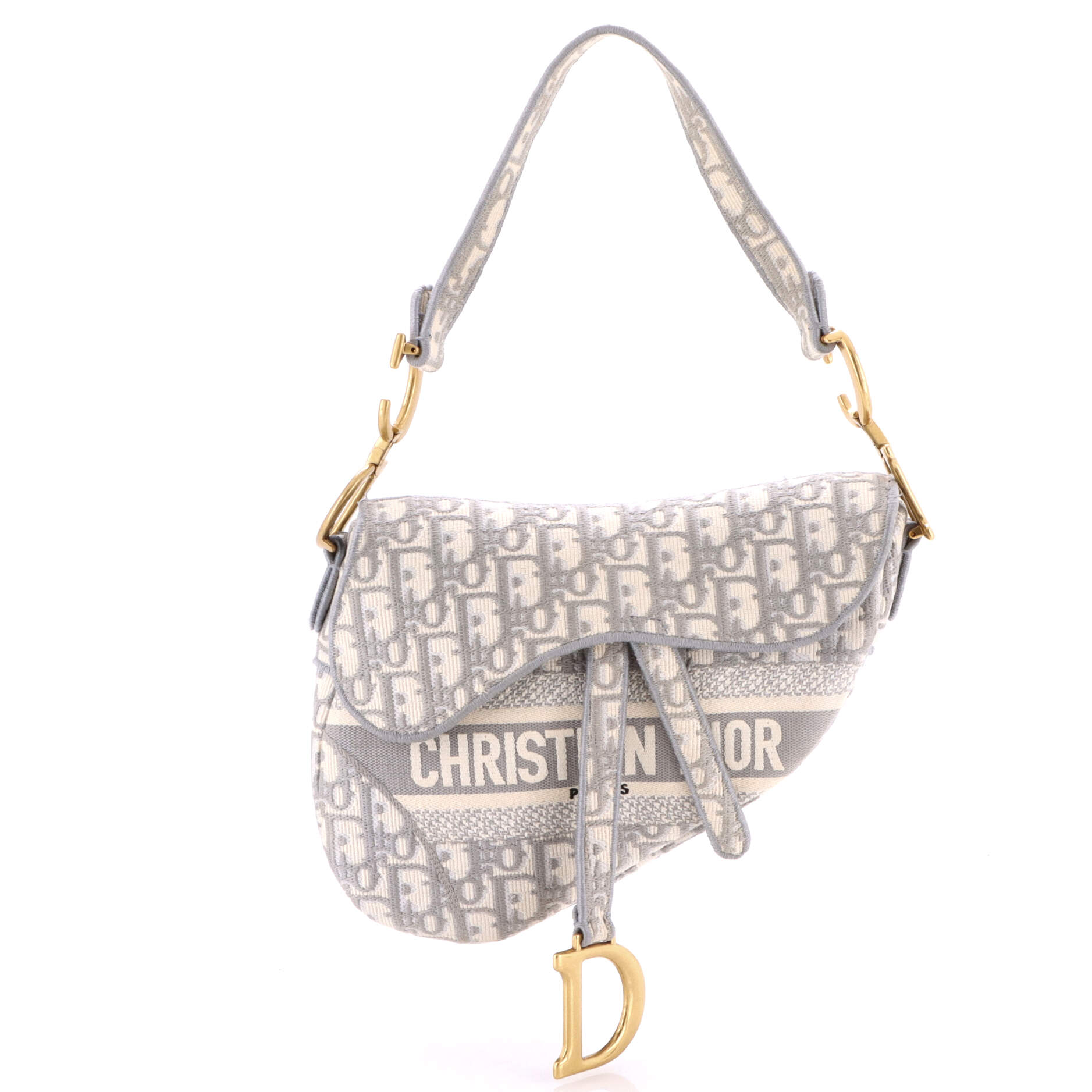 Saddle Handbag Logo Embroidered Oblique Canvas Medium