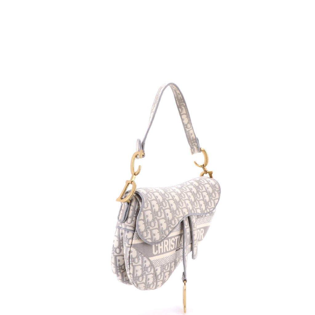 Saddle Handbag Logo Embroidered Oblique Canvas Medium