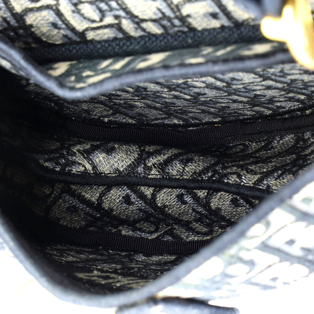 Saddle Handbag Logo Embroidered Oblique Canvas Medium