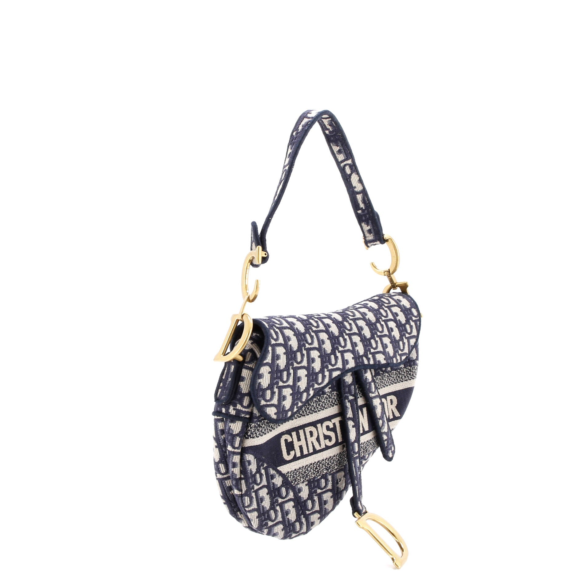 Saddle Handbag Logo Embroidered Oblique Canvas Medium