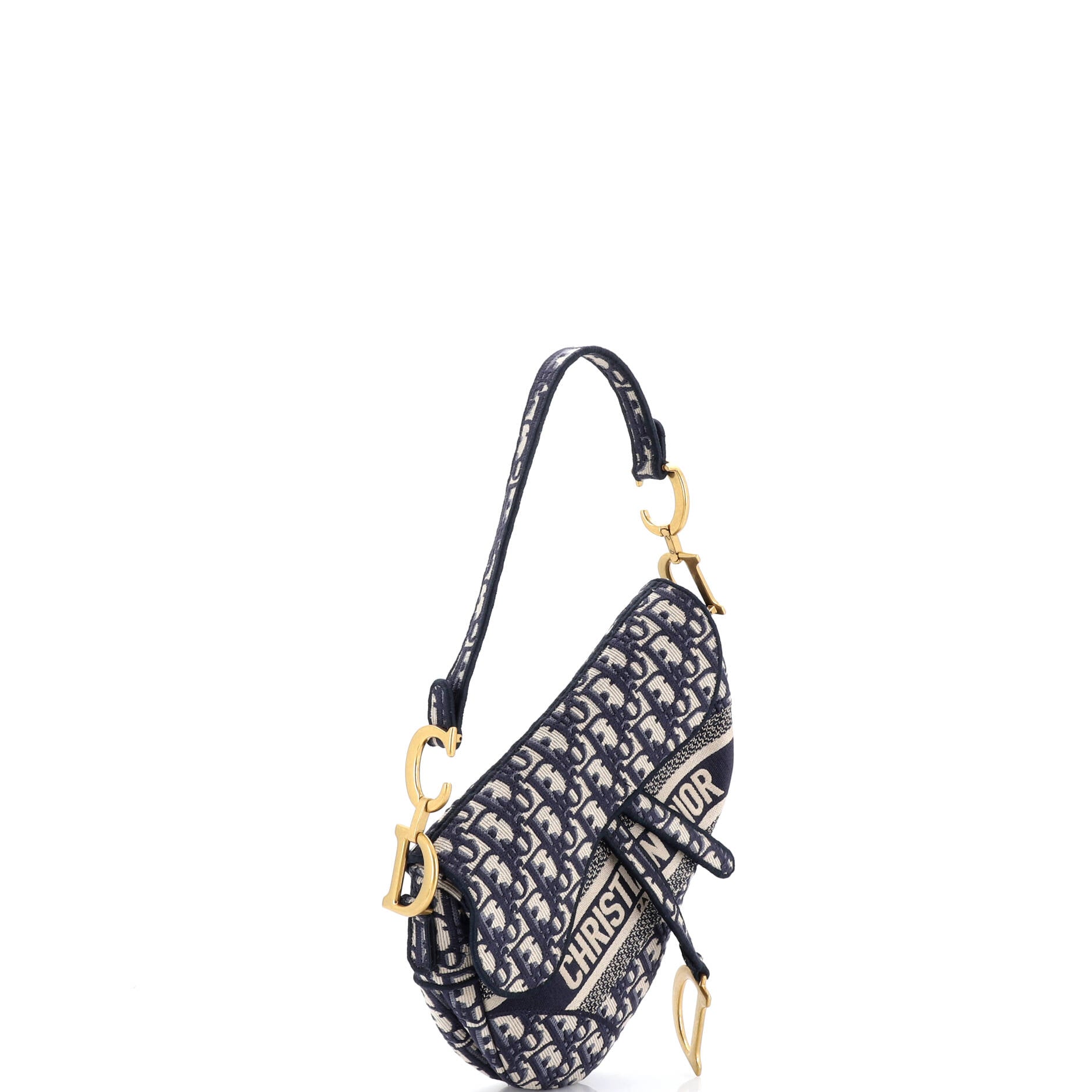Saddle Handbag Logo Embroidered Oblique Canvas Medium