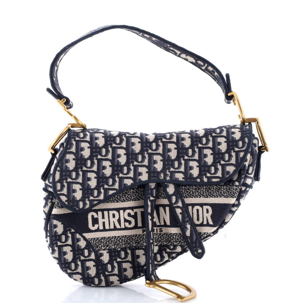 Saddle Handbag Logo Embroidered Oblique Canvas Medium