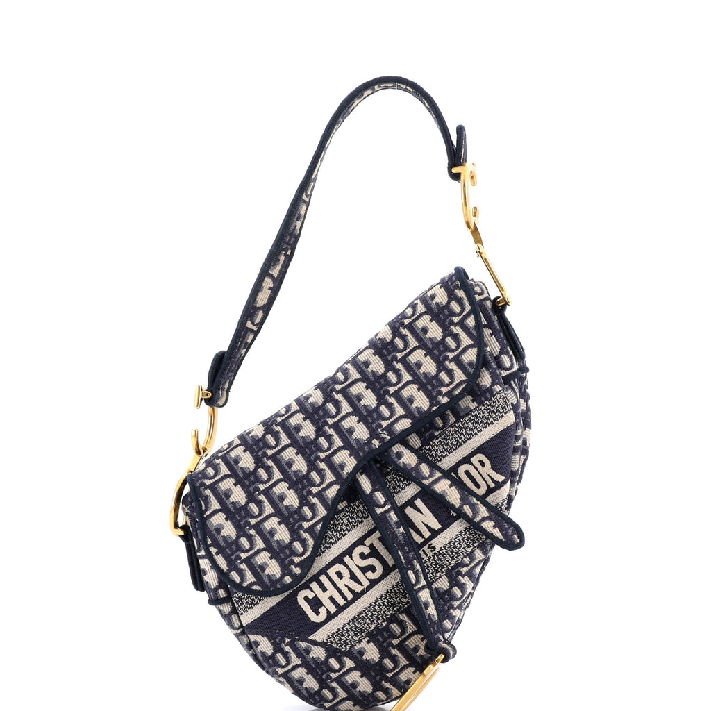 Saddle Handbag Logo Embroidered Oblique Canvas Medium