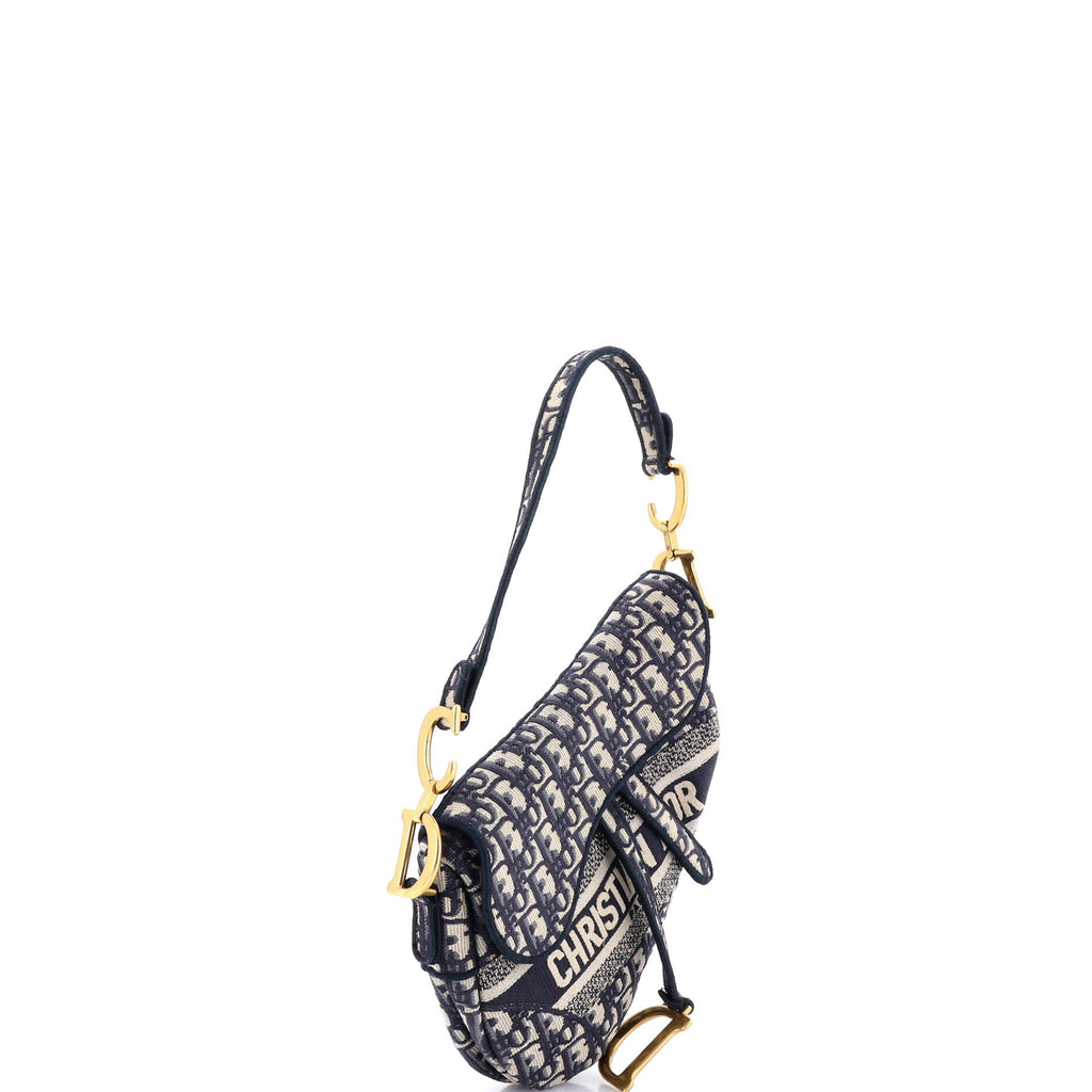 Saddle Handbag Logo Embroidered Oblique Canvas Medium