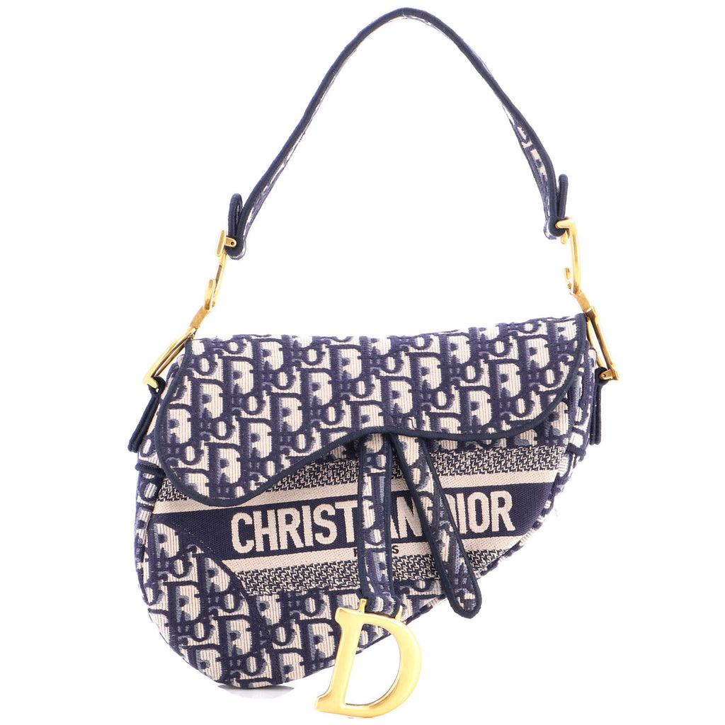 Saddle Handbag Logo Embroidered Oblique Canvas Medium