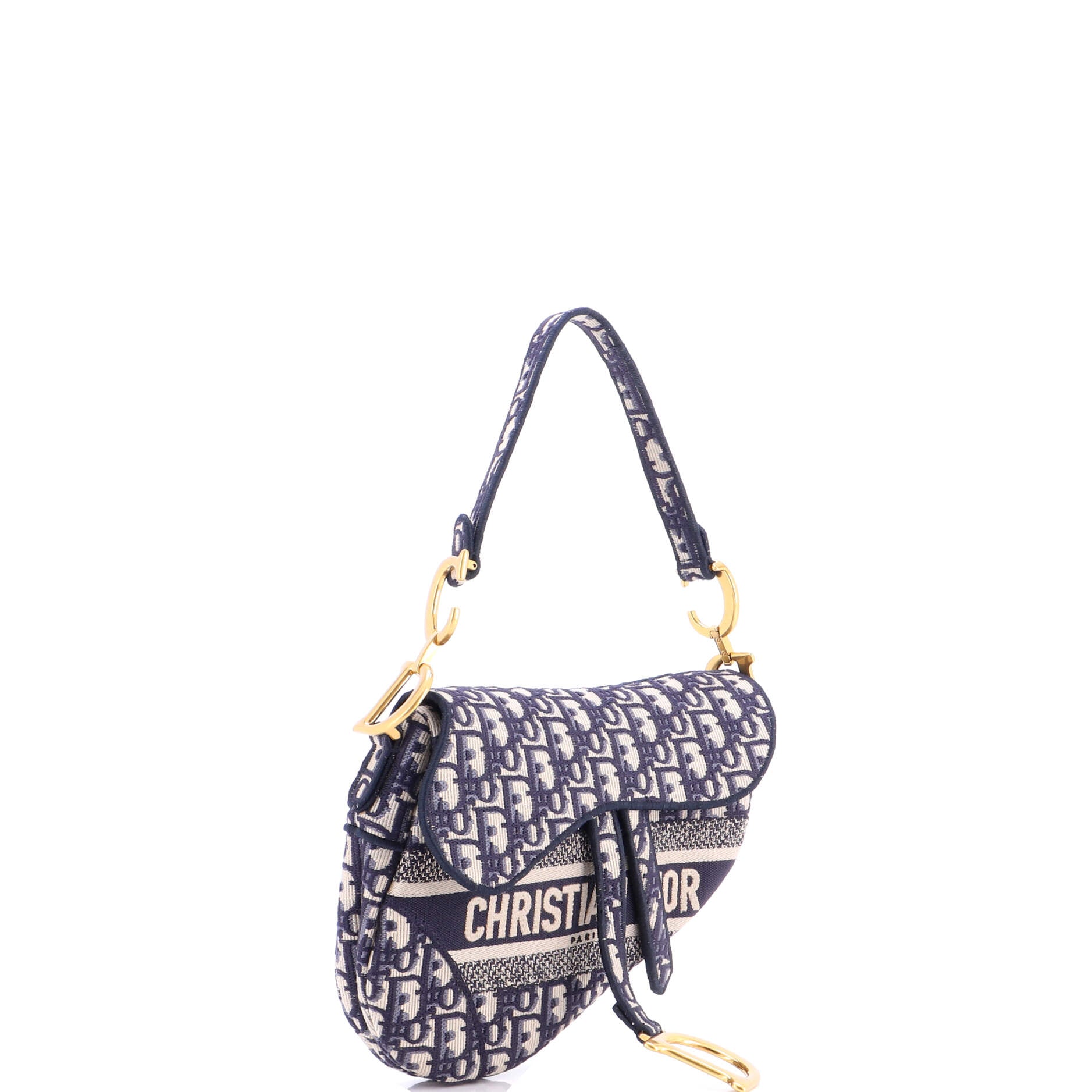 Saddle Handbag Logo Embroidered Oblique Canvas Medium
