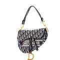 Saddle Handbag Logo Embroidered Oblique Canvas Medium