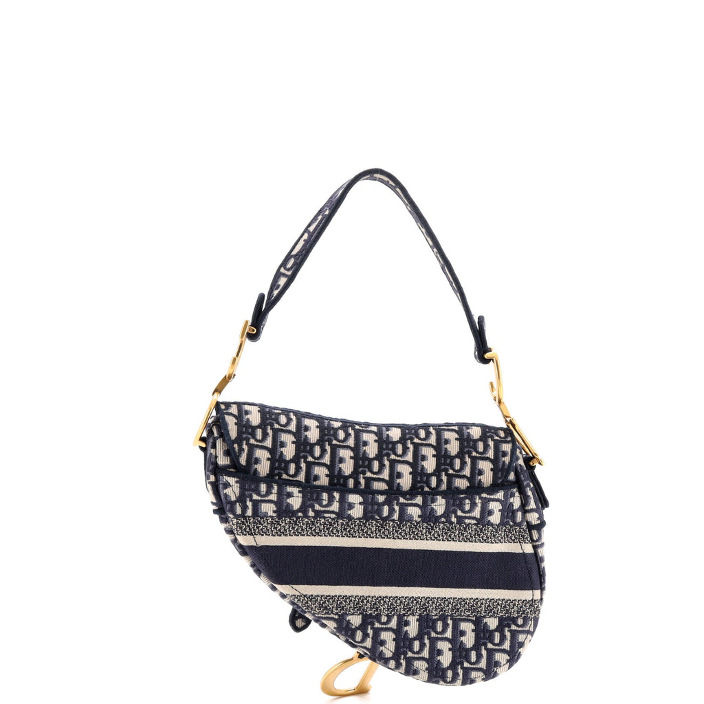 Saddle Handbag Logo Embroidered Oblique Canvas Medium