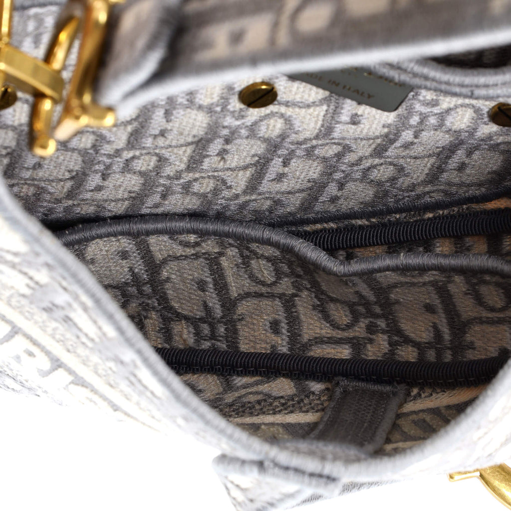 Saddle Handbag Logo Embroidered Oblique Canvas Medium