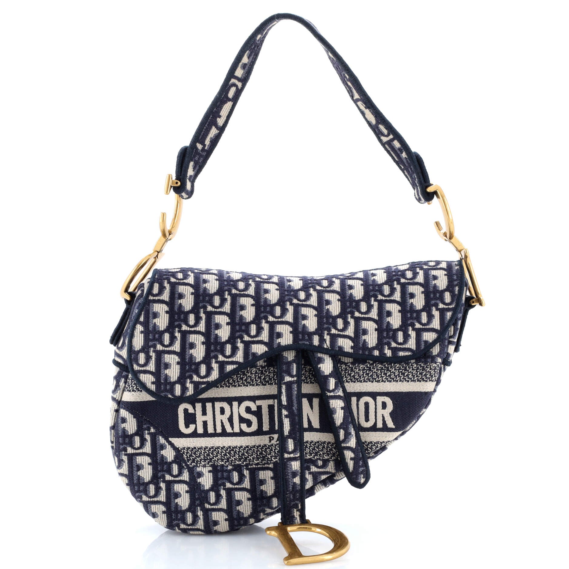 Saddle Handbag Logo Embroidered Oblique Canvas Medium