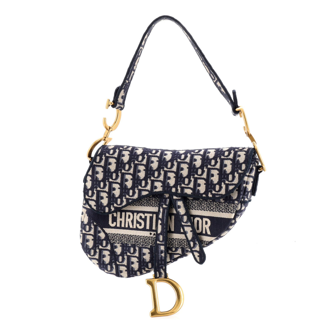 Saddle Handbag Logo Embroidered Oblique Canvas Medium