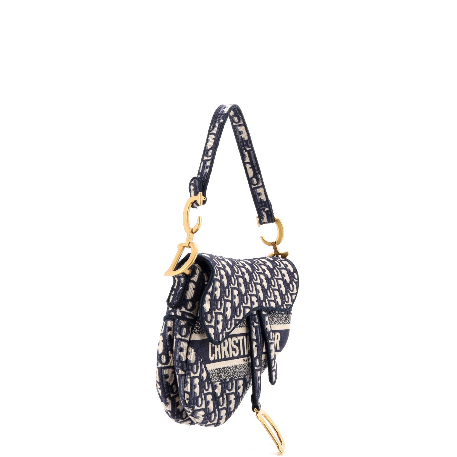Saddle Handbag Logo Embroidered Oblique Canvas Medium