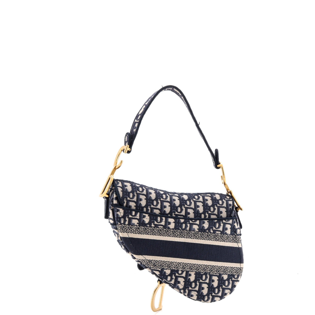 Saddle Handbag Logo Embroidered Oblique Canvas Medium