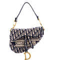 Saddle Handbag Logo Embroidered Oblique Canvas Medium