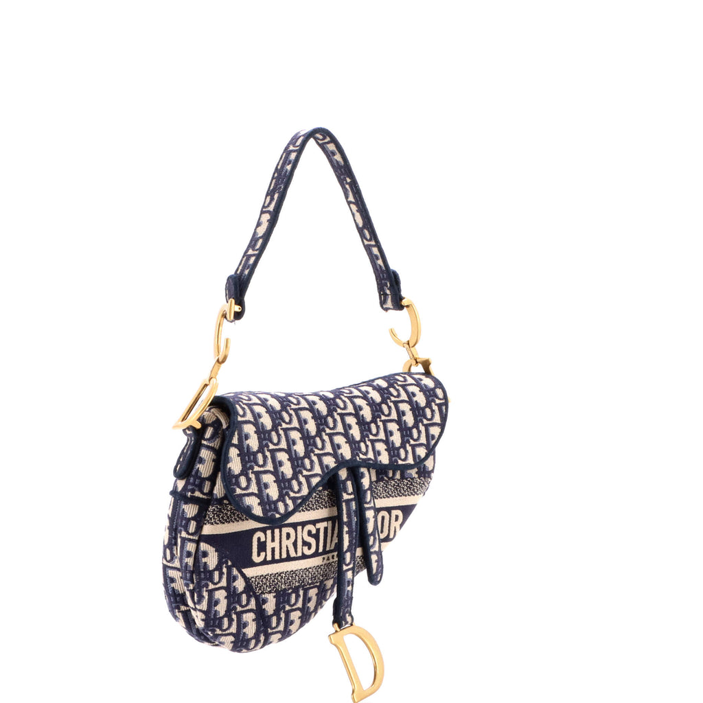 Saddle Handbag Logo Embroidered Oblique Canvas Medium