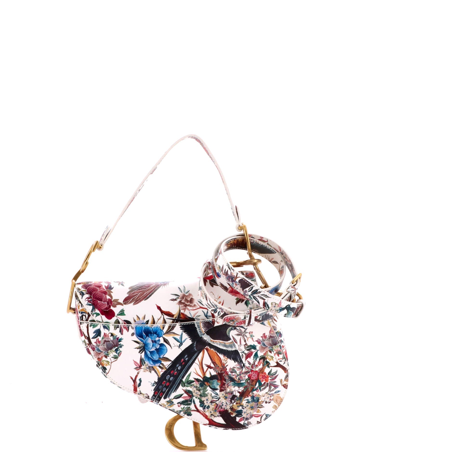 Saddle Handbag with Strap Printed Leather Medium