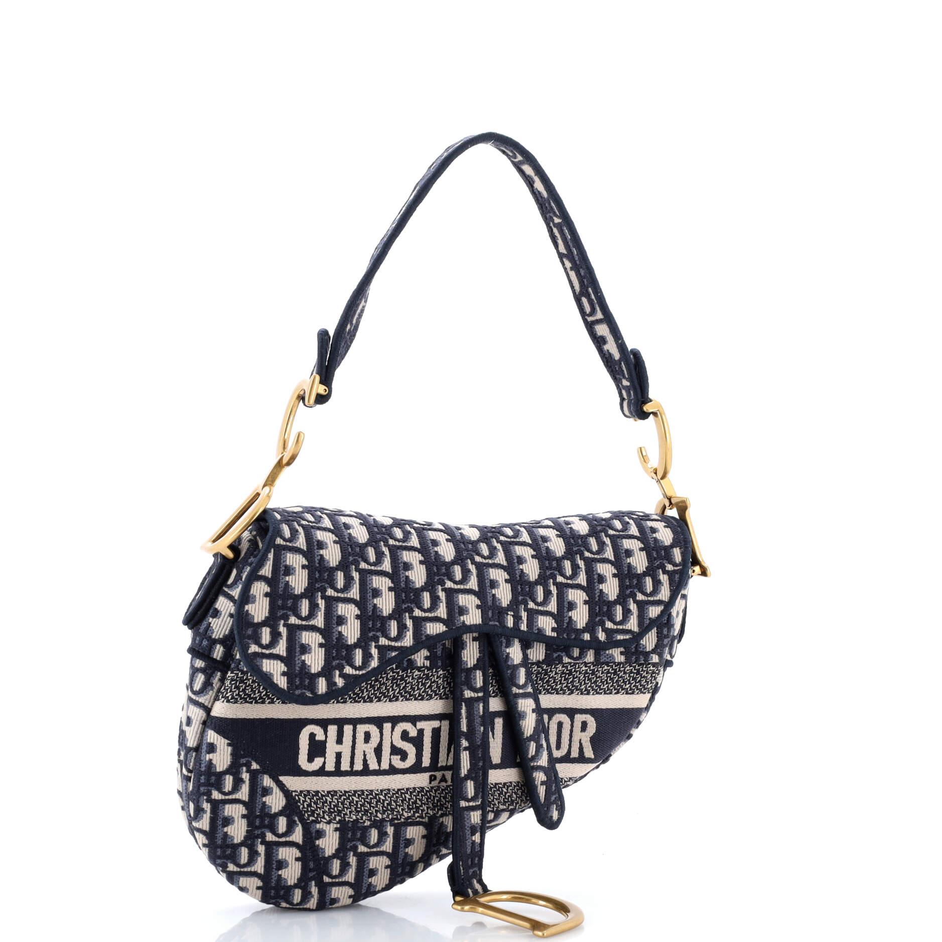 Saddle Handbag Logo Embroidered Oblique Canvas Medium