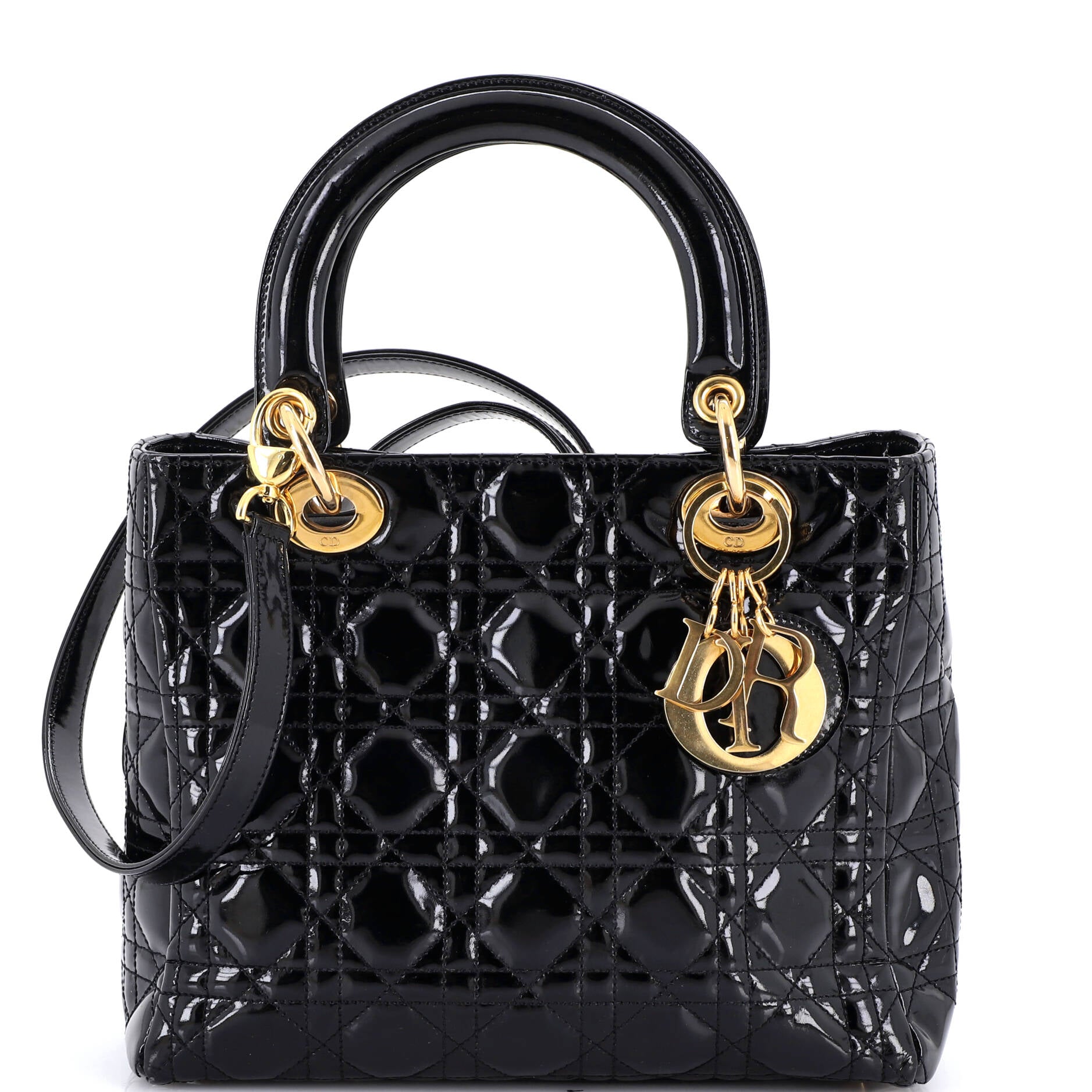 Vintage Lady Dior Bag Cannage Quilt Patent Medium
