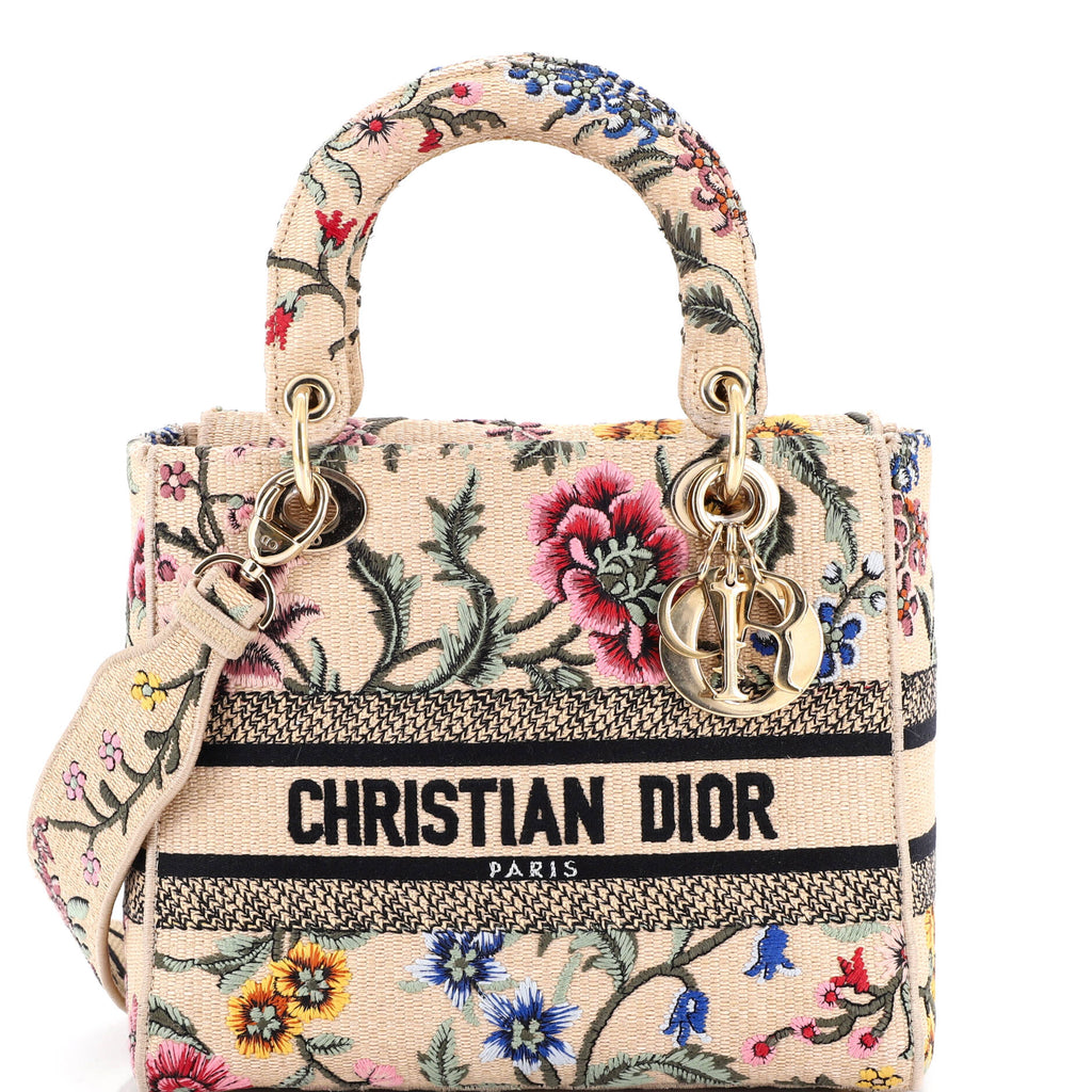 Lady D-Lite Bag Embroidered Raffia Medium