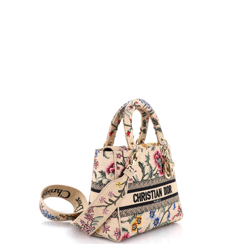 Lady D-Lite Bag Embroidered Raffia Medium