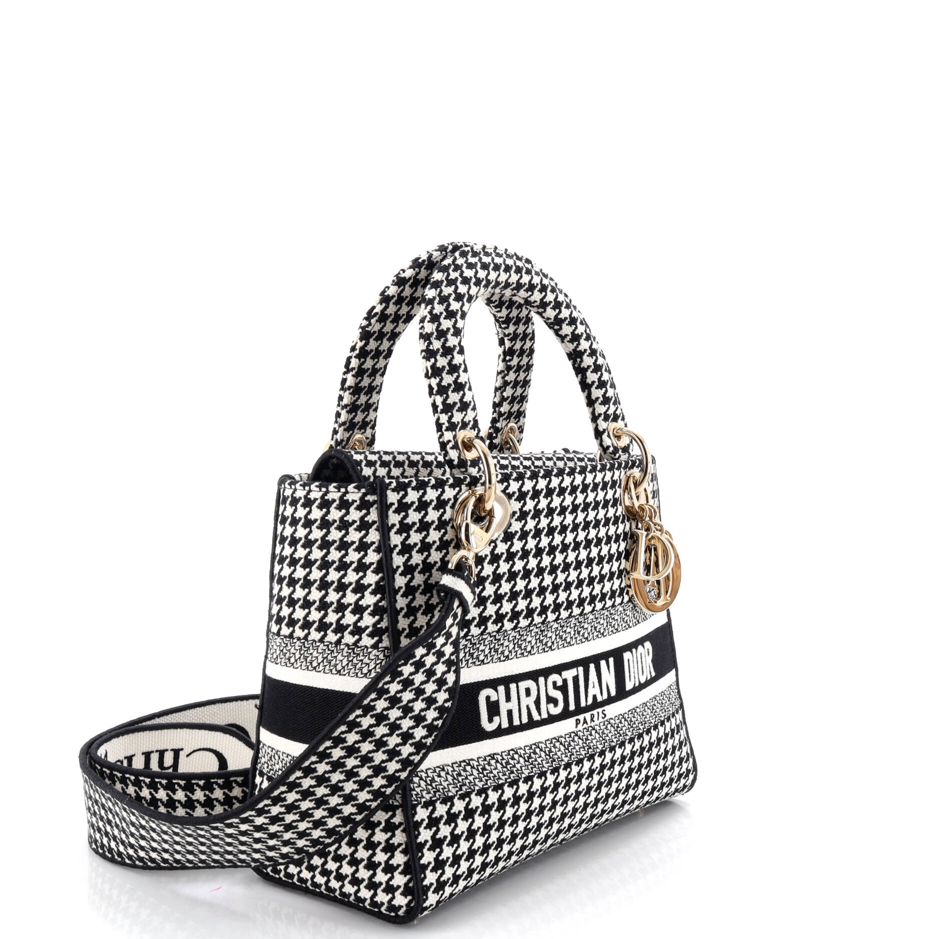 Lady D-Lite Bag Houndstooth Canvas Medium