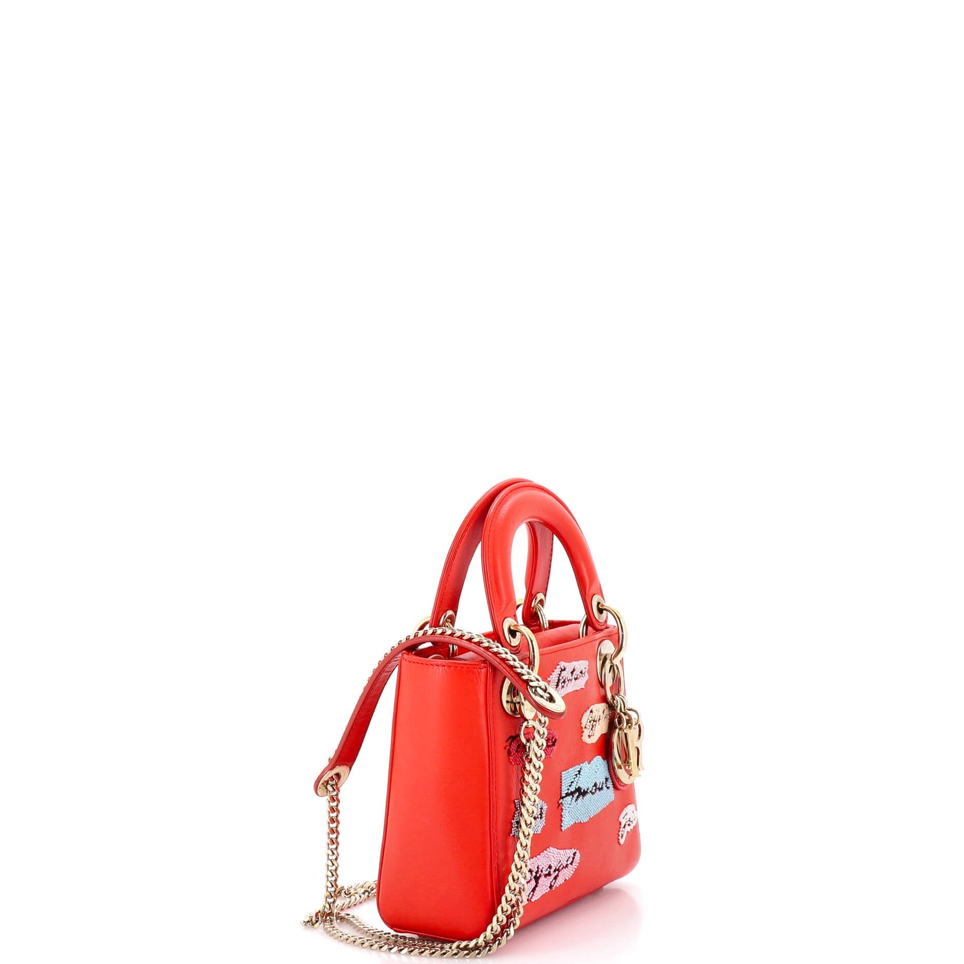 Lady Dior Chain Bag Beaded Leather Mini